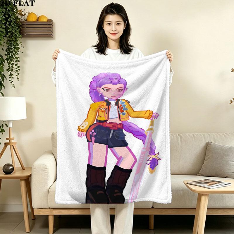1PC Kpop Demon Hunters Patterned Flannel Blanket Suitable For All Seasons For Home Decor Warmth And Comfort Gifts Holiday Present
