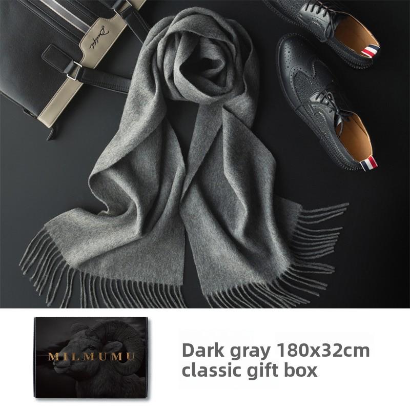 MILMUMU100% Wollschal, Herren Winter einfarbig grau schlicht Service verdickt warm Geschenkbox