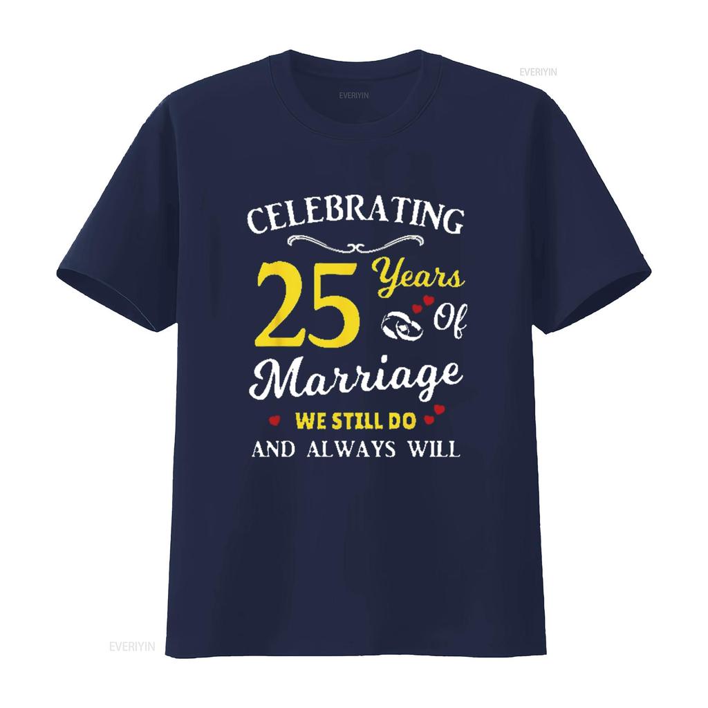 Heren 25e Huwelijksjubileum T-shirt Zwart vintage Gewassen Licht Ademend Stijlvol Unisex homme streetwear