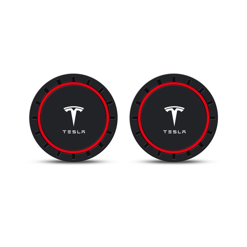 

2PCS Car Coasters Water Cup Slots Non-Slip Mat Waterproof Cup Pad For Tesla Model 3 Model S X Y Roadster SpaceX Car Accessories