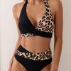 Xinsi Split Leopard Print Stitching Women's Swimsuit Sexy Bikini