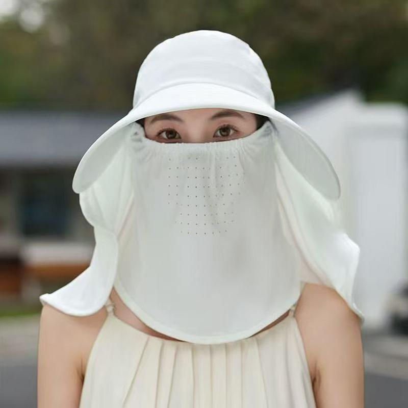 

Foldable Wide Brim Hat with Integrated Face Mask Anti UV Adjustable Design for Outdoor Travel Camping BeachGood Quality бежевый