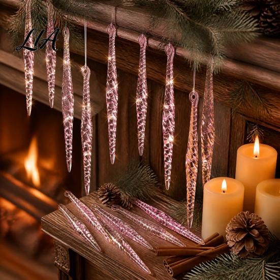 Seasonal Home Holiday Accents 12Pcs Spiral Icicle Ornaments, Christmas Twisted Hanging Decor, Transparent Tree Ornaments Pendants with Strings