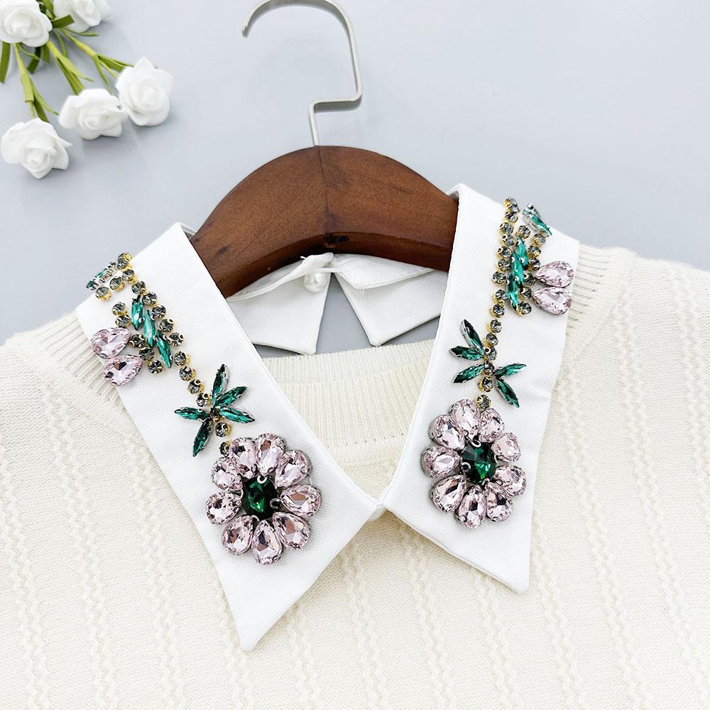 Perfekte Übereinstimmung Elegante Frau Reverskragen Schal Dekorativer Rosa Kristall Falscher Kragen Abnehmbarer Kragen Pullover Hemdkragen Für Damen