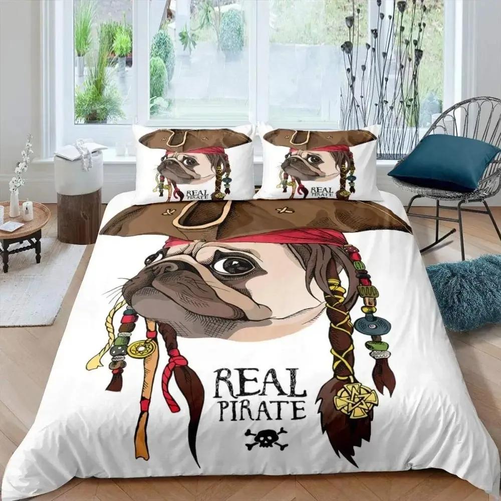 Dog Side My Side Kawaii Puppy Animal Pug Dog Comfortable Duvet Quilt Cover Pillowcase Bedding Set Children Bedroom Home Textile