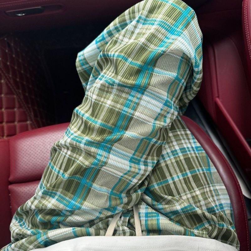 Plus Size High Waist Plaid Wide-Leg Ice Silk Pants for Women