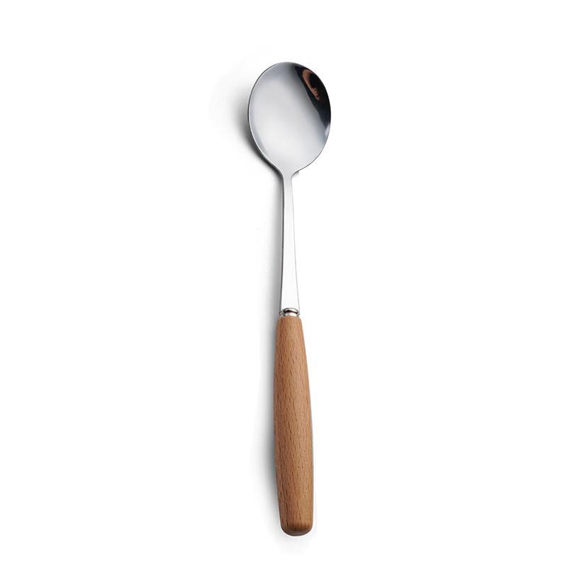 Abay Wooden Handle Stainless Steel Round Spoon