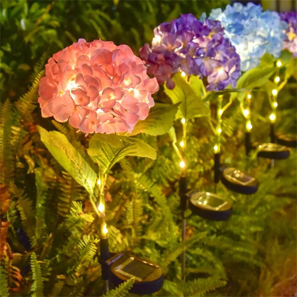 LED Solar Garden Light Outdoor Hydrangea Light Waterproof Flowers Stake Light for Garden Pathway Backyard Landscape Decorative
