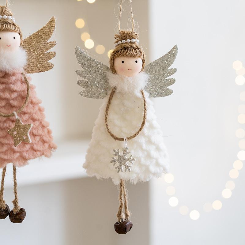 Christmas Decoration Ideas Angel Girl Doll Ornament with Wings Hanging Bells and Legs for Xmas Tree Decor christmas tree home