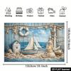 2D Wooden Cabin Sailboat Background Fabric, Lifebuoy, Anchor, Lighthouse, Starfish, Shell, Floating Bottle Decoration, Polyester