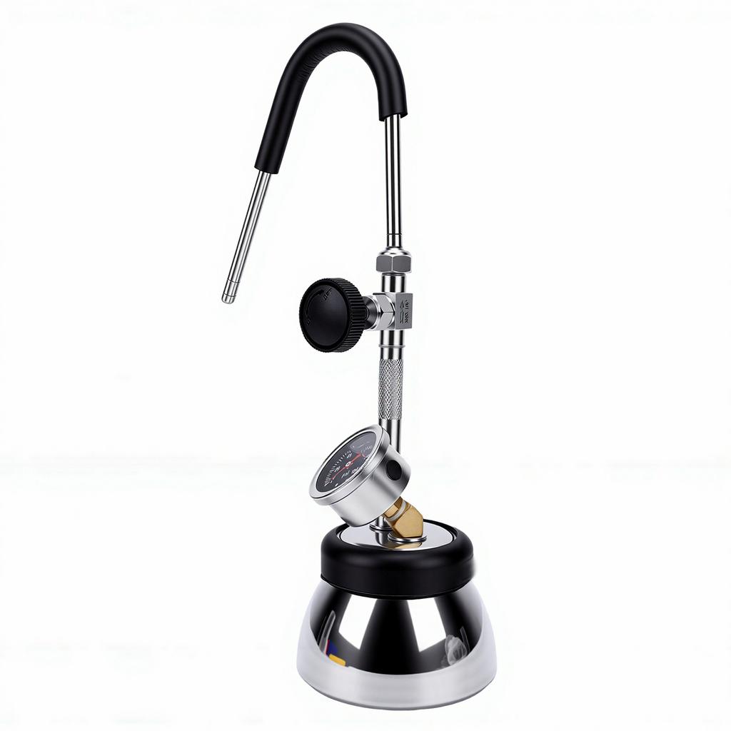 Montalatte a Vapore Acciaio Inossidabile 4 Bar Macchina per Vapore Acqua Bollente Montatura con Ugello a 3 Fori Manometro Pressione Aria per