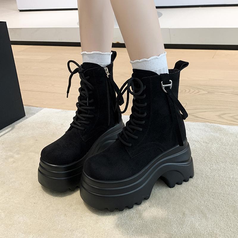Fashion Ankle Boots For Women New 2025 Winter Motorcycle Boots 8.5CM Wedge Heels High Platform Shoes Woman Autumn Thick Sole Punk Boots