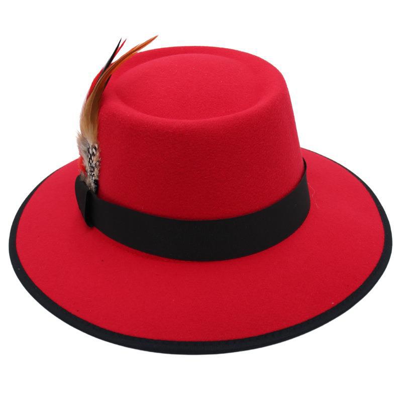 Internet Celebrity Feather Decoration Foreign Style Top Hat Dome Jazz Hat Men And Women Tibetan Felt Hat Imitation Wool Hat Ethnic Style
