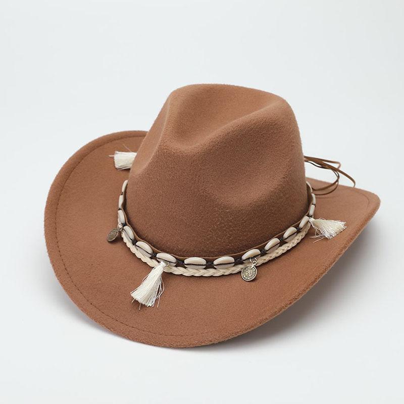 Western Cowboy Hat Ethnic Wool Jazz Hat Fashion Convex Top Men's and Women's Felt Hat Top Hat