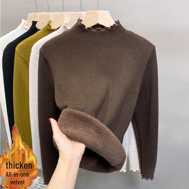 

Women s Fleece-Lined Semi-High Neck Sweater - Thick, Trendy Knit for Autumn/Winter 2025 One Size (Recommended for 80-140 catties)
