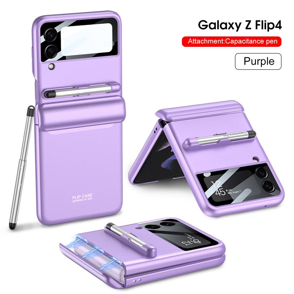 Suitable for Samsung Zflip4 Mobile Phone Case Magnetic Suction Full Pack Personalized Pen Slot with Stylus Anti Fall Simple Protective Cover