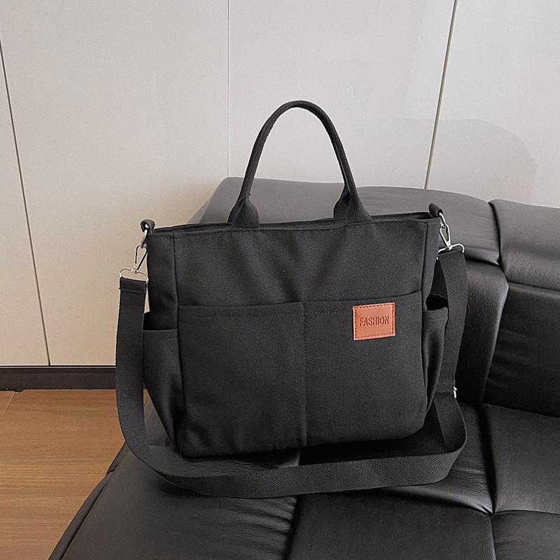 

Large capacity canvas tote bag handbag for women, new vintage style, suitable for daily commuting, large capacity backpack, shou (30cm<Max Length<50cm) чорний