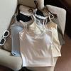 Women's Lace Trim Two-Piece Camisole with Chest Pads - Slim Fit Bandeau