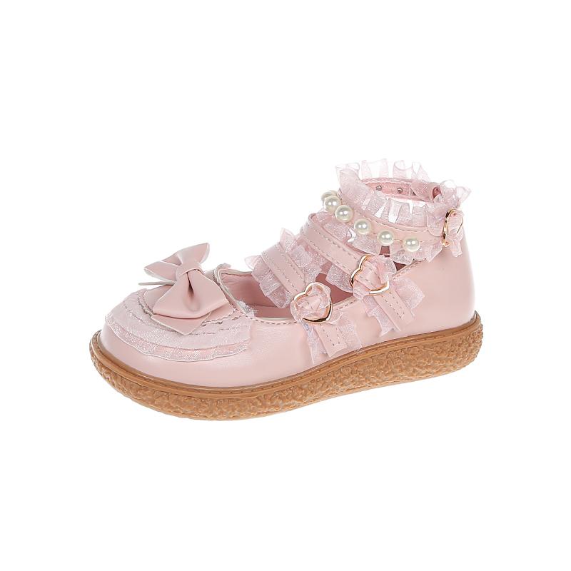 

Туфли принцессы для детей в стиле Лолиты, милые туфли из кожи для девочек, модные повседневные детские универсальные туфли с кружевом, весна-осень, мягкая подошва 23 розовый