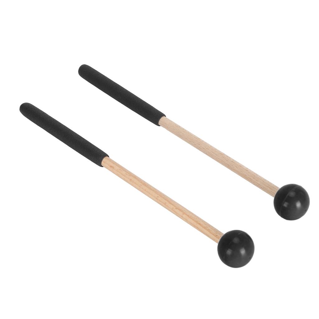 1 Pair Percussion Mallet Rubber and Maple Multifunctional Tongue Drum Mallet for Concert Black