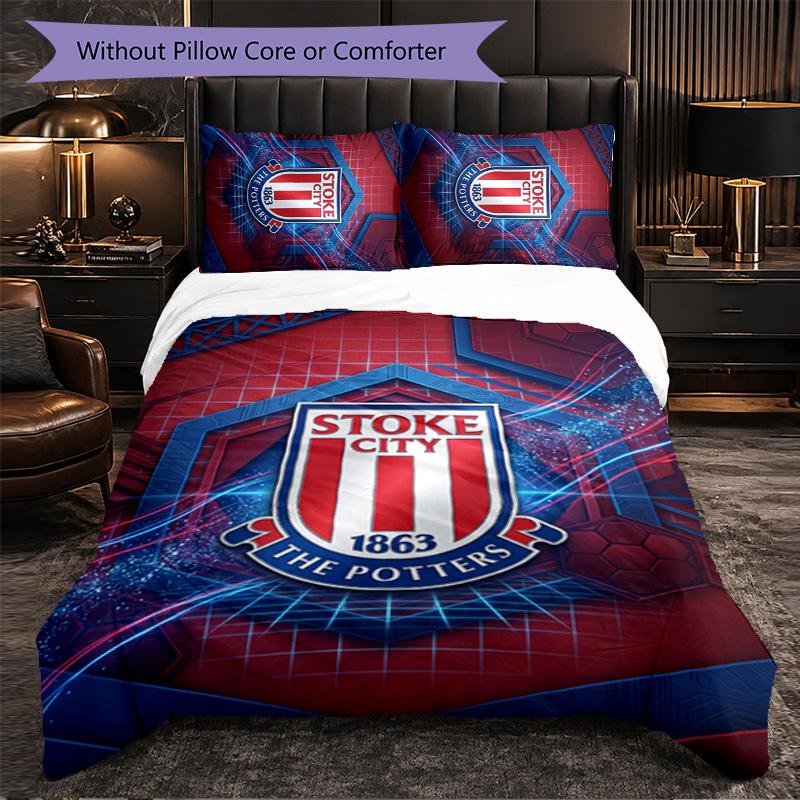 Stoke City Football 3 Piece Bedding Set Soft Duvet Cover Set with Pillowcases Printed Bedroom Decor Set for Home