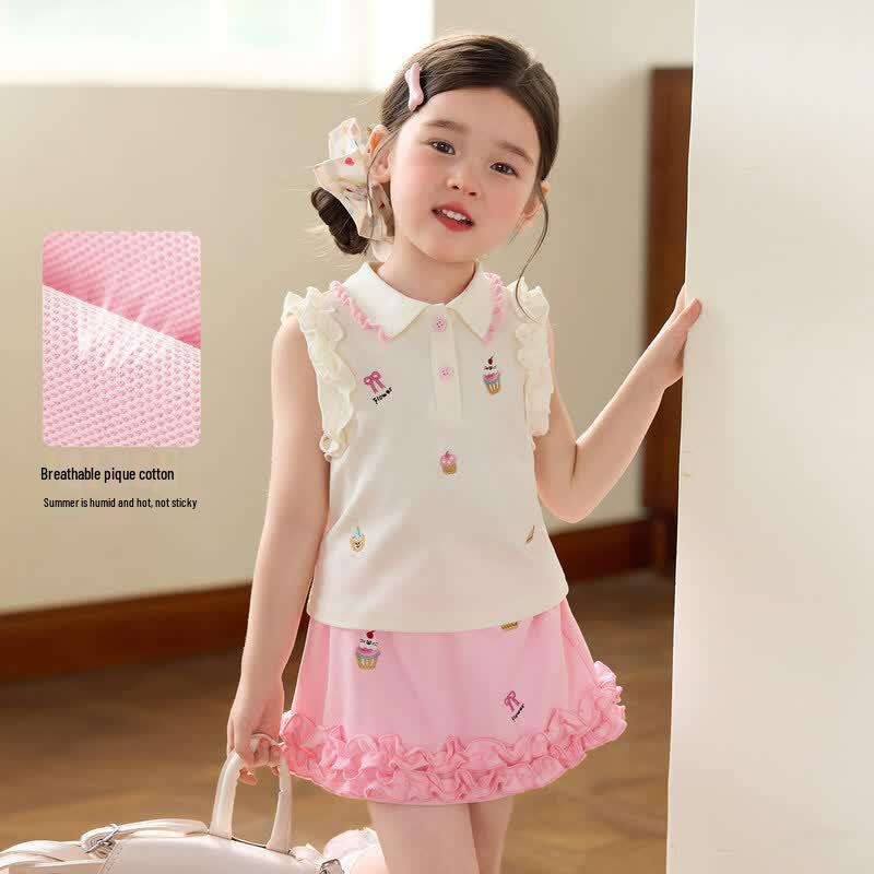 LUSON Baby Girl Polo Collar Sleeveless Dress & Outfit