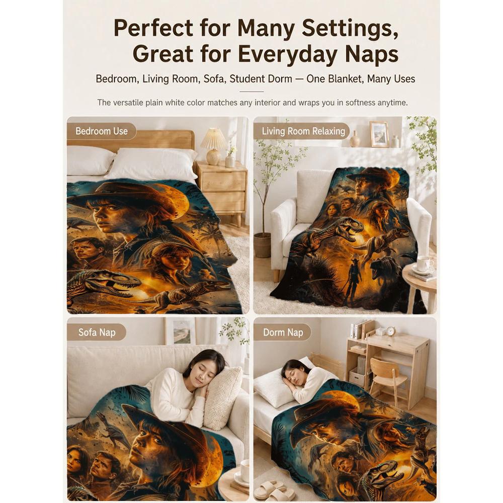 Jurassic World Dominion Theme Printed Blanket Skinfriendly Soft Fleece Blanket For Outdoor Travel Home Party Decor Holiday Gift