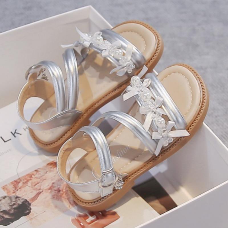 Girls Pearl Sandals Comfort Non-Slip Beach Shoes Hook & Loop Princess Sweet Beach Sandals