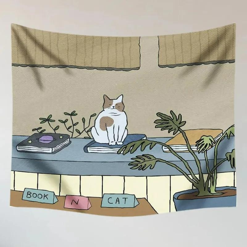 Cute Cat Girl Hanging Cloth Office Living Room Tapestry Home Wall Decoration Tapestry