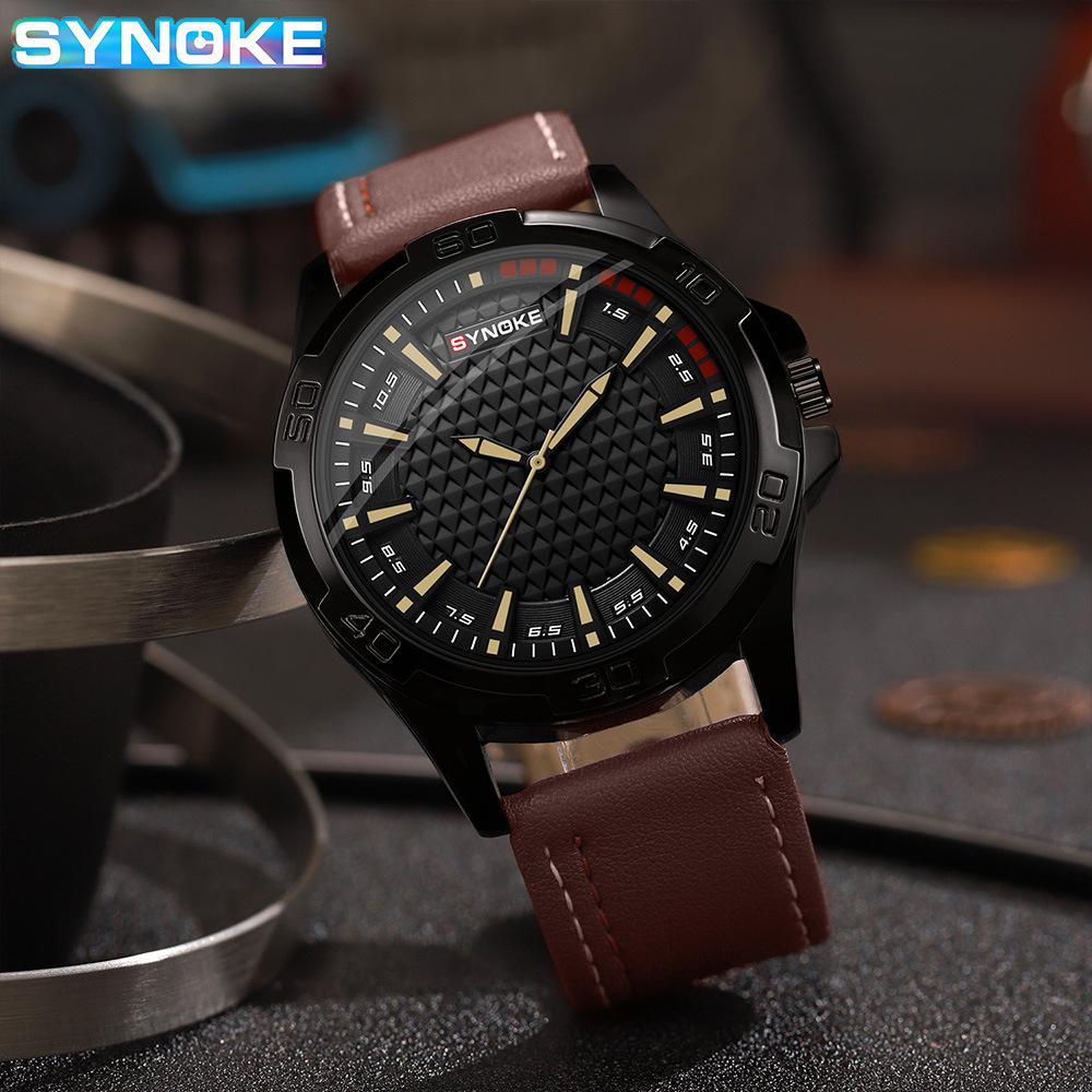 SYNOKE Retro Men's Quartz Watch, Alloy Case, Leather Strap - Fashion Sport Wristwatch, Ideal Student Gift