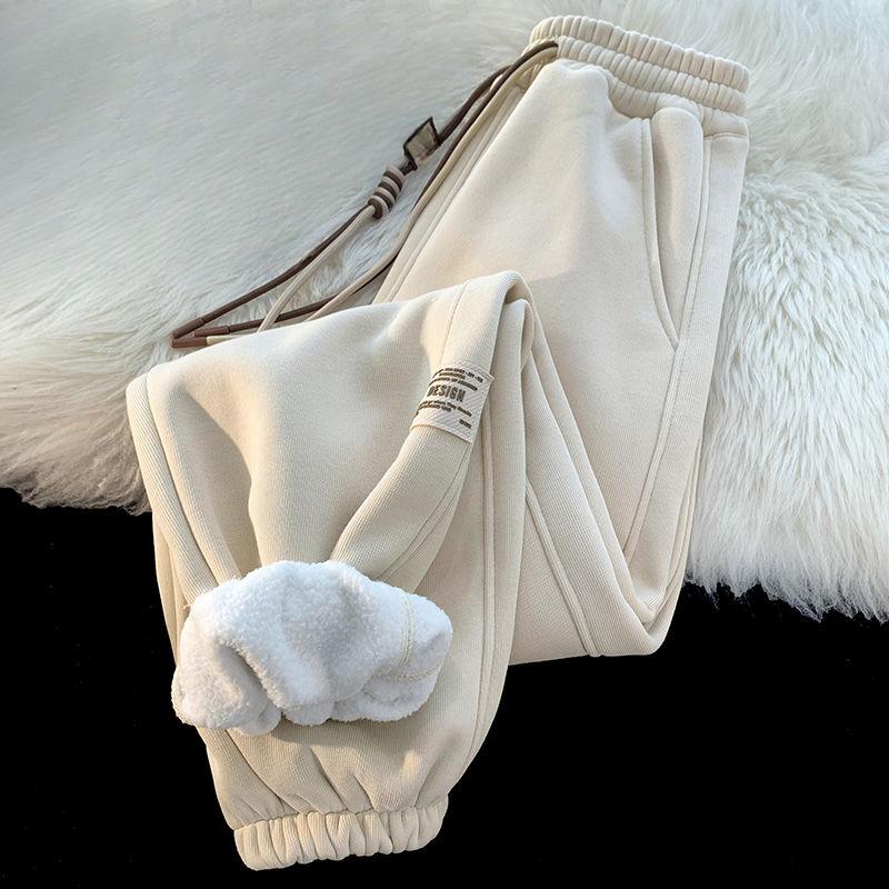 

Модные спортивные бархатные свободные повседневные женские шаровары, зимние толстые флисовые брюки с высокой талией, широкие брюки, уличные теплые брюки большого размера со шнурком 25506 M