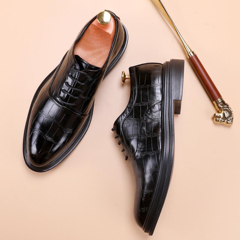 Men's Shoes Large Size Casual Leather Shoes Fashion Men's Business Dress Shoes Trend Lace-up Groom Wedding Shoes
