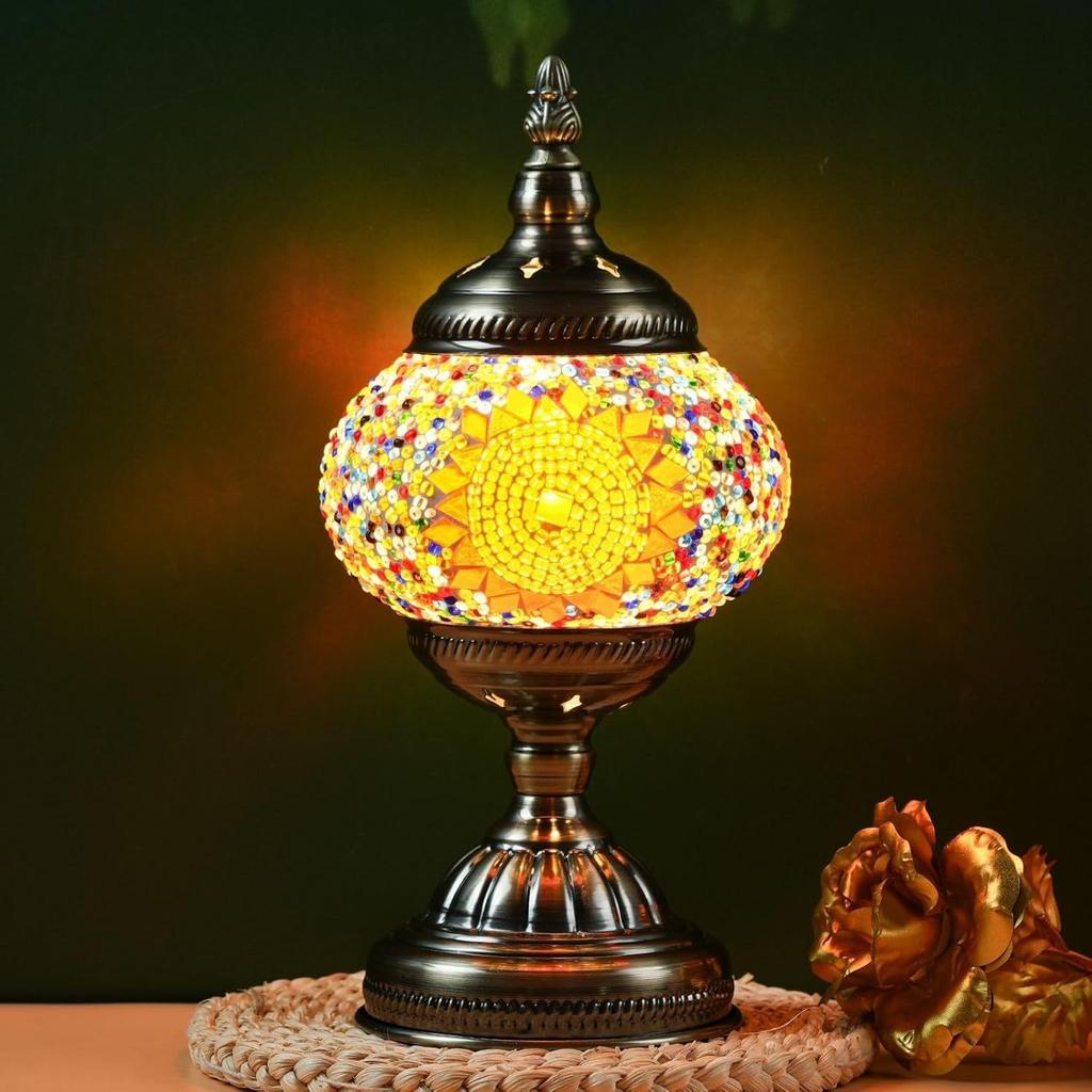 Handcrafted Turkish Mosaic Table Lamp - Halloween Pumpkin Night Light, 3-Color Dimmable Glass Bedside Lamp With Metal Base, Includes Bulb