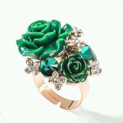 Kristall Strass Schmuck Geschenk Ring Harz Rose Blume Frauen Einstellbar