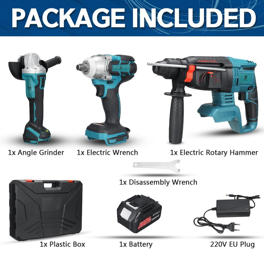 Multi-functional Electric Tool Sets Electric Rotary Hammer/Electric Wrench/Angle Grinder Brushless Power Tool Sets 3IN1