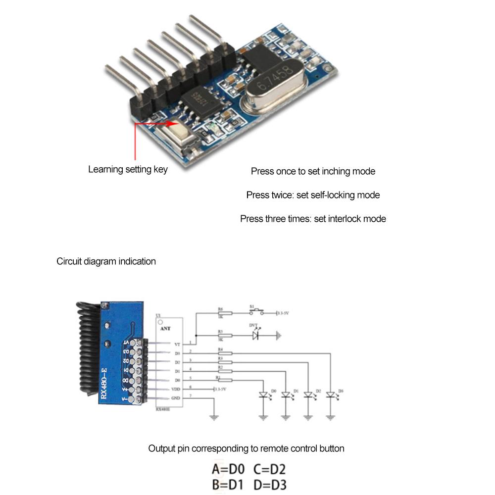 315mhz 433mhz RF Empfänger Lerncode Dekodermodul 433 mhz Drahtlos 4 Kanalausgang Für Fernbedienungen 1527 2262 Kodierung
