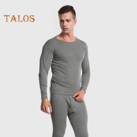 2Pcs/Set Men Homewear Suit O-Neck Long Sleeve Tops Elastic Waist Long Pants Set Solid Color Thin Pajamas Set