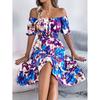 Ruffle Edge Dress2025 Spring/Summer European and American Women clothes Flower Square Collar Short sleeve Waist Hugging Frill A- line Skirt