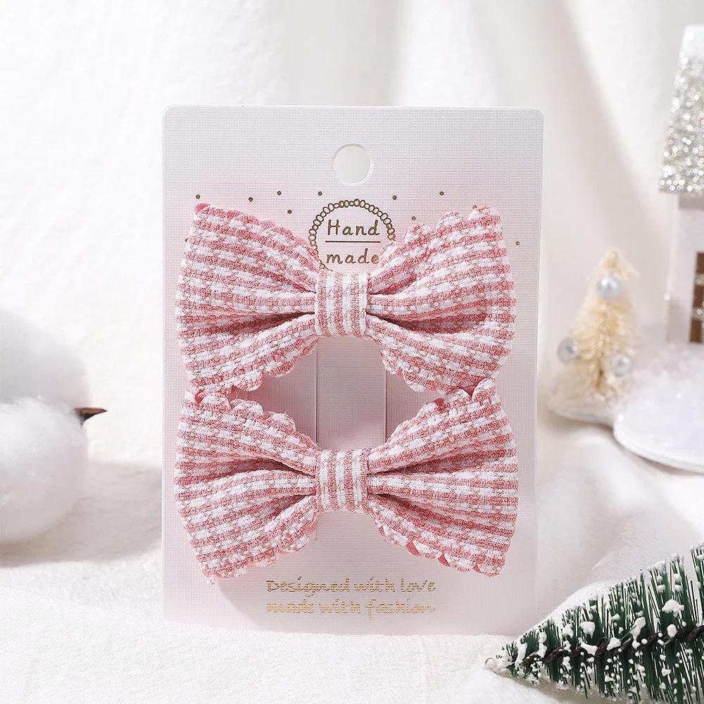 2Pcs/Set Solid Color Nylon Kids Bows Hair Clips for Baby Girls Handmade Bowknot Hairpin Barrettes Photograph Hair Accessories