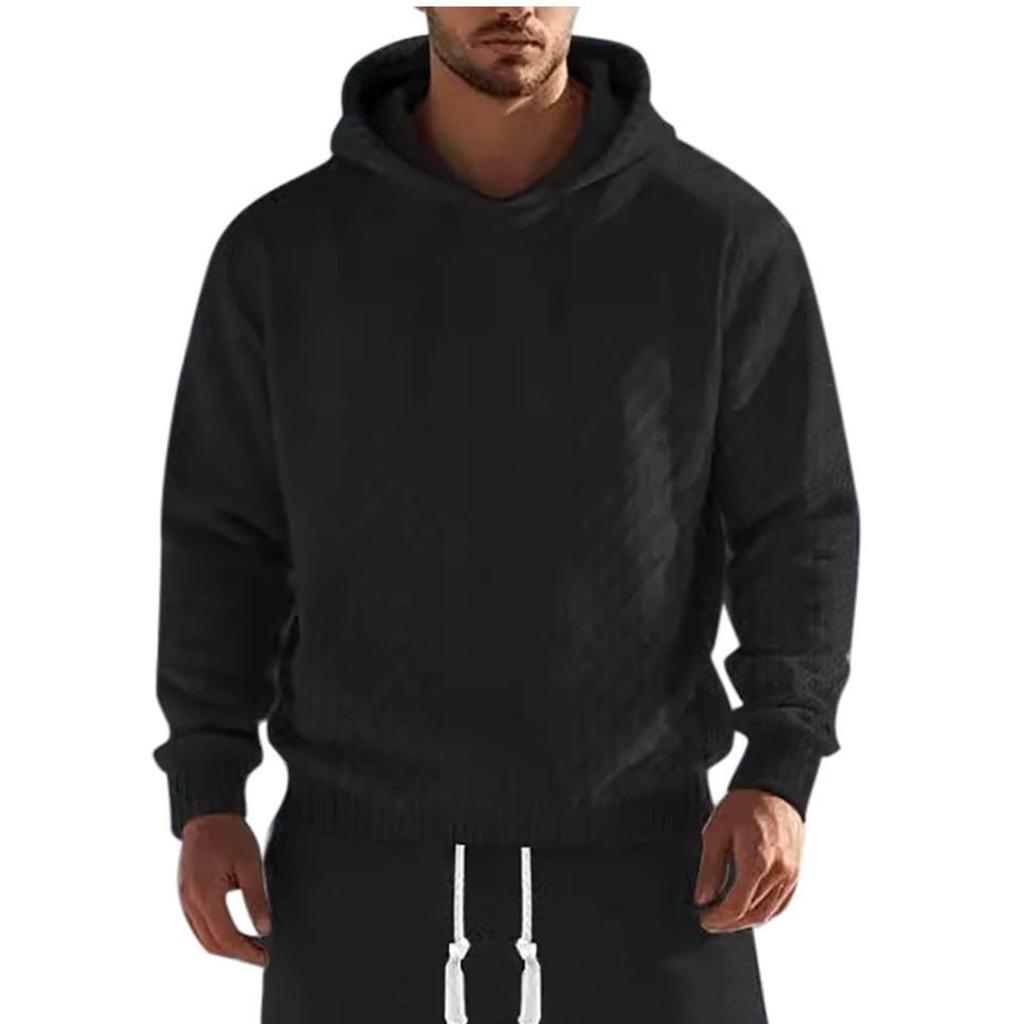 Pánské mikiny, Pletené, S kapucí, Dlouhý rukáv, Nadrozměrné mikiny s kapsami, Podzimní streetwear