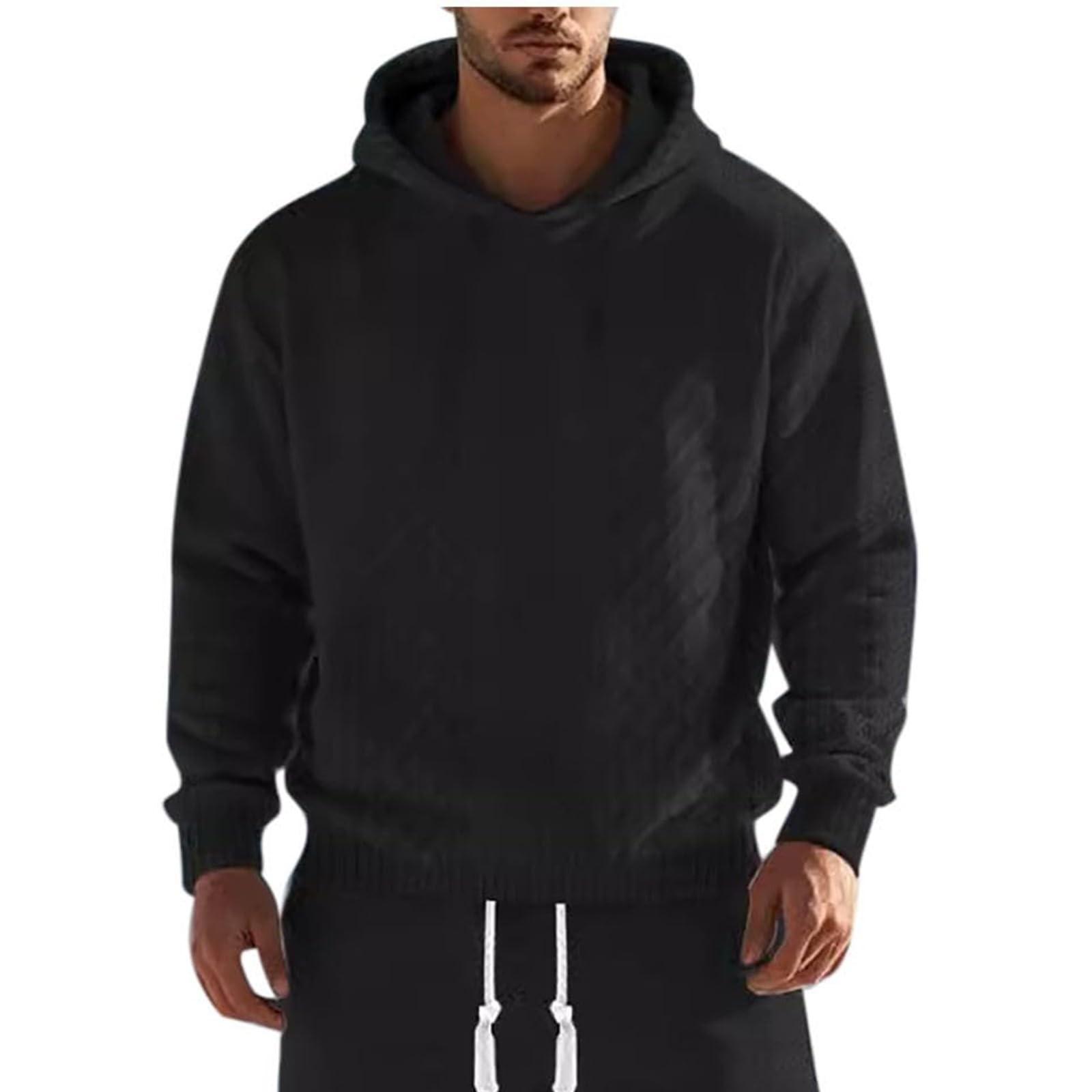 

Худи для мужчин, Вязаные, С капюшоном, Длинный рукав, Свободные толстовки с карманами, Осенняя уличная одежда XXXL чёрный