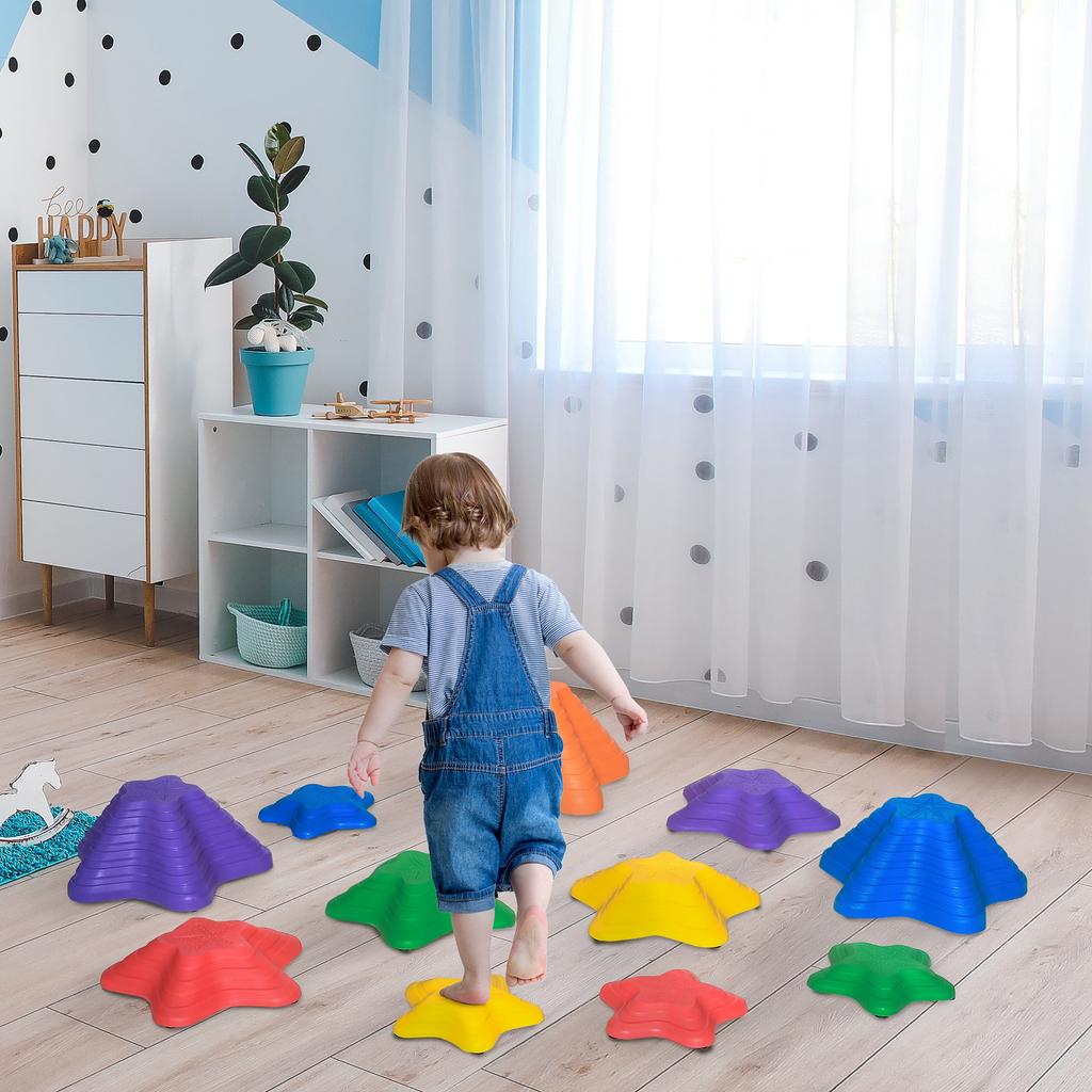11-Piece Kids Stepping Stones, Starfish Style Non-slip Obstacle Course, Stackable Balance Blocks Garden Toys