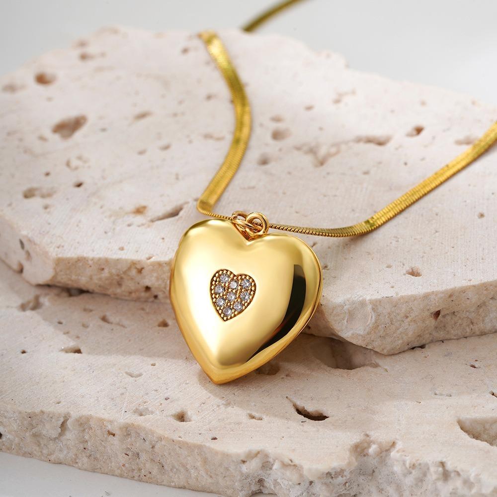Stainless Steel Photo Frame Necklace Moon Sun Couple Choker Chain Heart Photo Pendant  Jewelry