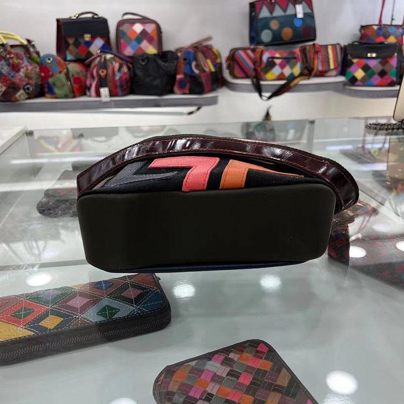 Bags Women'S And Women'S Bags Handmade Splicing Letters Contrasting Sheepskin Color Shoulder Bags Bucket Women'S Bags