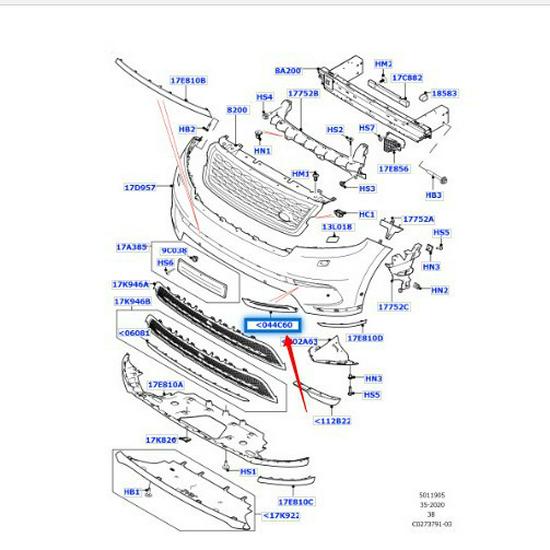 Front Bumper Deflector for 2017 Land Rover Range Rover Velar (Part# LR093506/LR093505)