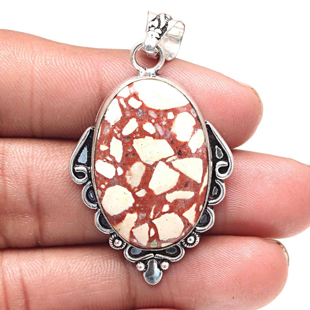 Pendant Wild Horse Jasper Gemstone Valentine'Day Gifted Silver Jewelry 2.25"