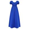 Maxikleid mit quadratischem Ausschnitt und Puffärmeln, mit Kunstperlen, Empire-Taille, Knöpfe hinten, Satin, Regency-Kleid für Damen, Party, Ball