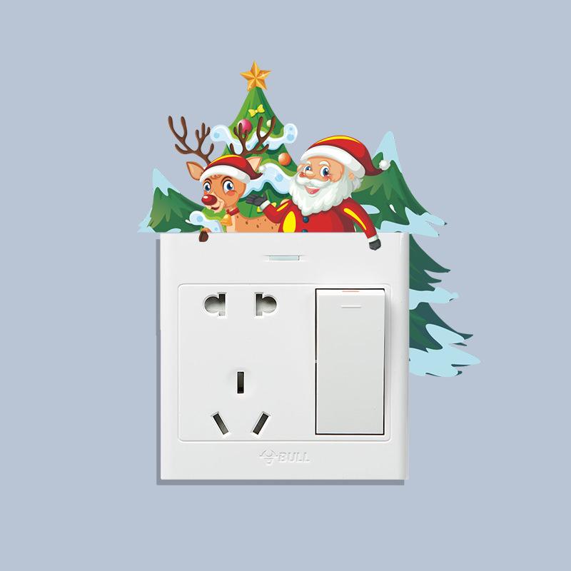 Cute Cartoon Santa Claus Switch Stickers Living Room Kids Bedrooms Wall DIY Decal Christmas Removable Self-adhesive Decoration