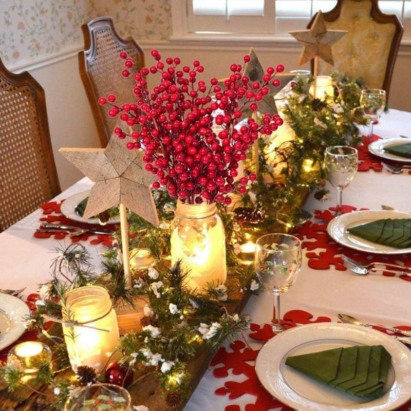 Red Berry Branches Cherry Stamens High Quality Christmas Decoration Home Room Decor New Year Gifts Wedding Flowers Accessories