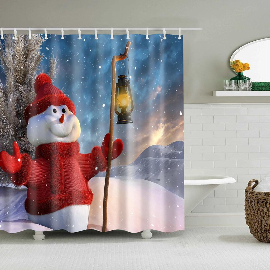 Waterproof Merry Christmas Bathroom Shower Curtains Snowman Santa Bell Elk Pattern Bath Curtain for Bathroom Home Decor